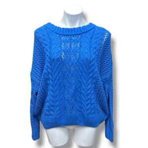 Sonoma Sweater Cable Knit Loose Open Weave Blue Pullover Preppy Classic Sz XL